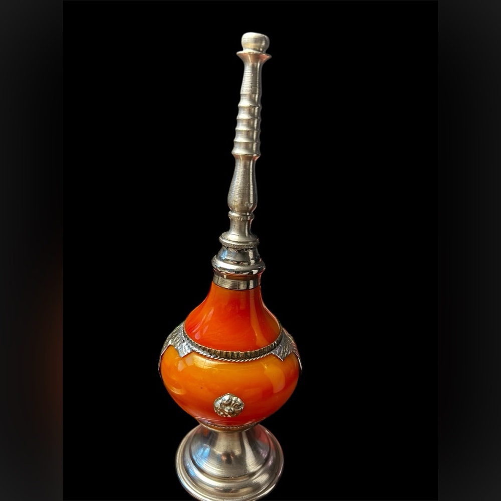 Vintage Orange and Silver Moroccan Perfume Bottle